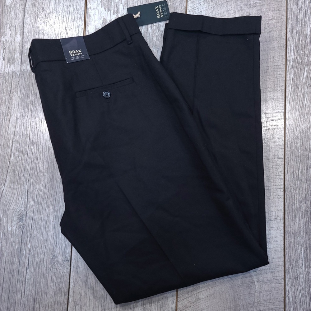 Brax Monaco Trousers Womens Size 34x32 Black Soft Flannel Cuffed Dress Pants